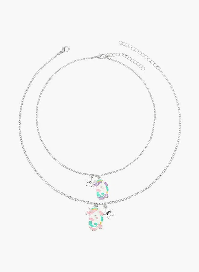 Flora Bella By Shoexpress Unicorn Pendant Bff Necklace - Set Of 2